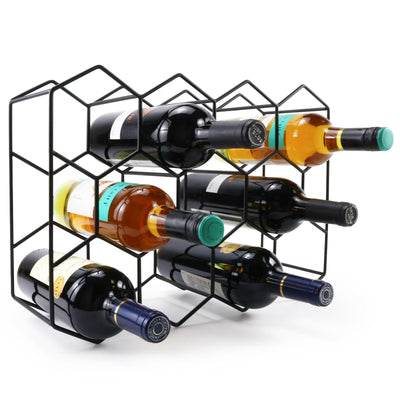 Luoieo 14 Bottles Black Wine Rack Countertop,Geometric Stainless Steel Wine Bottle Holder,3Tier Wine Racks for Cabinet,Pantry,Bar,Table,No Assembly Required