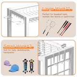 FAMIDGE Sports Equipment Organizer, Ball Storage Rack with Elastic Straps, Garage Sports Organizer Storage Cart with Hooks, Basketball Rack for for golf, Football, Soccer Ball, Bat, White FAMIDGE