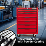 7-Drawer Rolling Tool Chest Cabinet, Large Capacity Metal Tool Box with Wheels and Keyed Locking, Roll Around Storage Organizer Tool Cart for Garage, Warehouse, Work Shop - Red TOOL DORM