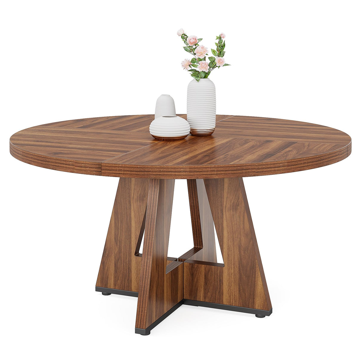Tribesigns Round Dining Table Wood Kitchen Table for Dining Room Living Room, 47 inch Dining Room Tables for 4 People, Farmhouse Dinner Table with Wooden Table Top and Legs, Rustic Brown(Only Table) Tribesigns