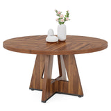 Tribesigns Round Dining Table Wood Kitchen Table for Dining Room Living Room, 47 inch Dining Room Tables for 4 People, Farmhouse Dinner Table with Wooden Table Top and Legs, Rustic Brown(Only Table) Tribesigns
