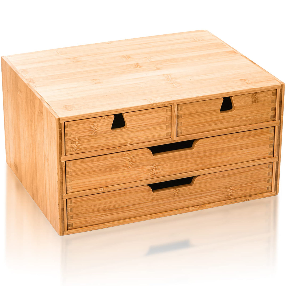 DEAYOU Bamboo Desk Organizer, Bamboo Storage Cabinet Box with 4 Drawers for Letter, Home Office Supplies, 3-Layer DEAYOU