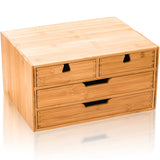 DEAYOU Bamboo Desk Organizer, Bamboo Storage Cabinet Box with 4 Drawers for Letter, Home Office Supplies, 3-Layer DEAYOU