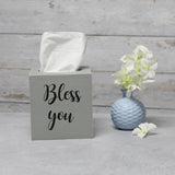 Elegant Designs HG2024-GRW Decorix Farmhouse Square Wood Decorative Tissue Box Cover w Bless You Black Script & Sliding Base for Vanity, Bathroom, Bedroom, Livingroom, Office, Desk, Table, Gry Wash Elegant Designs