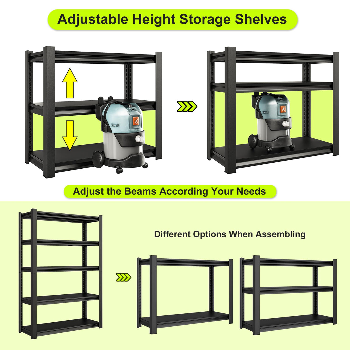 SDXYSTCE 48" W Garage Shelving Heavy Duty, 2800 Lbs Loads Garage Storage Shelves Heavy Duty, Metal Shelving Units and Storage Racks, Industrial Utility Shelf,48" Wx18 Dx78 H, Black SDXYSTCE