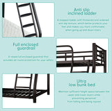 Metal Twin Over Full Bunk Bed，Bunk Beds Twin Over Full Size with Removable Wide Ladder and Full-Length Guardrail，Low Full BunkBeds Frame Heavy Duty steel Slat Support For Adults Kids and Young Teens erosoei