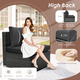 RADIATA PE Wicker Patio Furniture Set Sectional High Back Large Size Sofa Sets with Propane Fire Pit Table 55000 BTU Balcony Rattan Lounge Conversation Sets for Outdoor (11 Pieces,Dark Gray) RADIATA