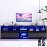 Hlivelood LED TV Stand for 85/75/65 Inch TV, High Glossy Modern TV Console Entertainment Center with Storage and LED Lights for Living Room, Bedroom, Black Hlivelood