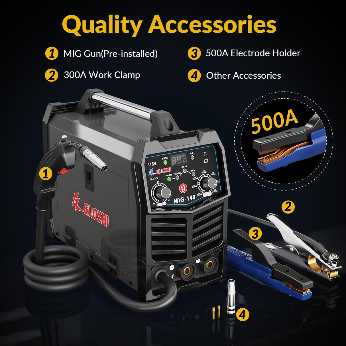 GZ GUOZHI 140A MIG Welder, 3 in 1 Welder FLUX MIG/ARC/Lift TIG Multi-Process Mig Welder, 110V Welding Machine, Welder Machine 110v Flux Core Welder with Welding Gun GZ GUOZHI