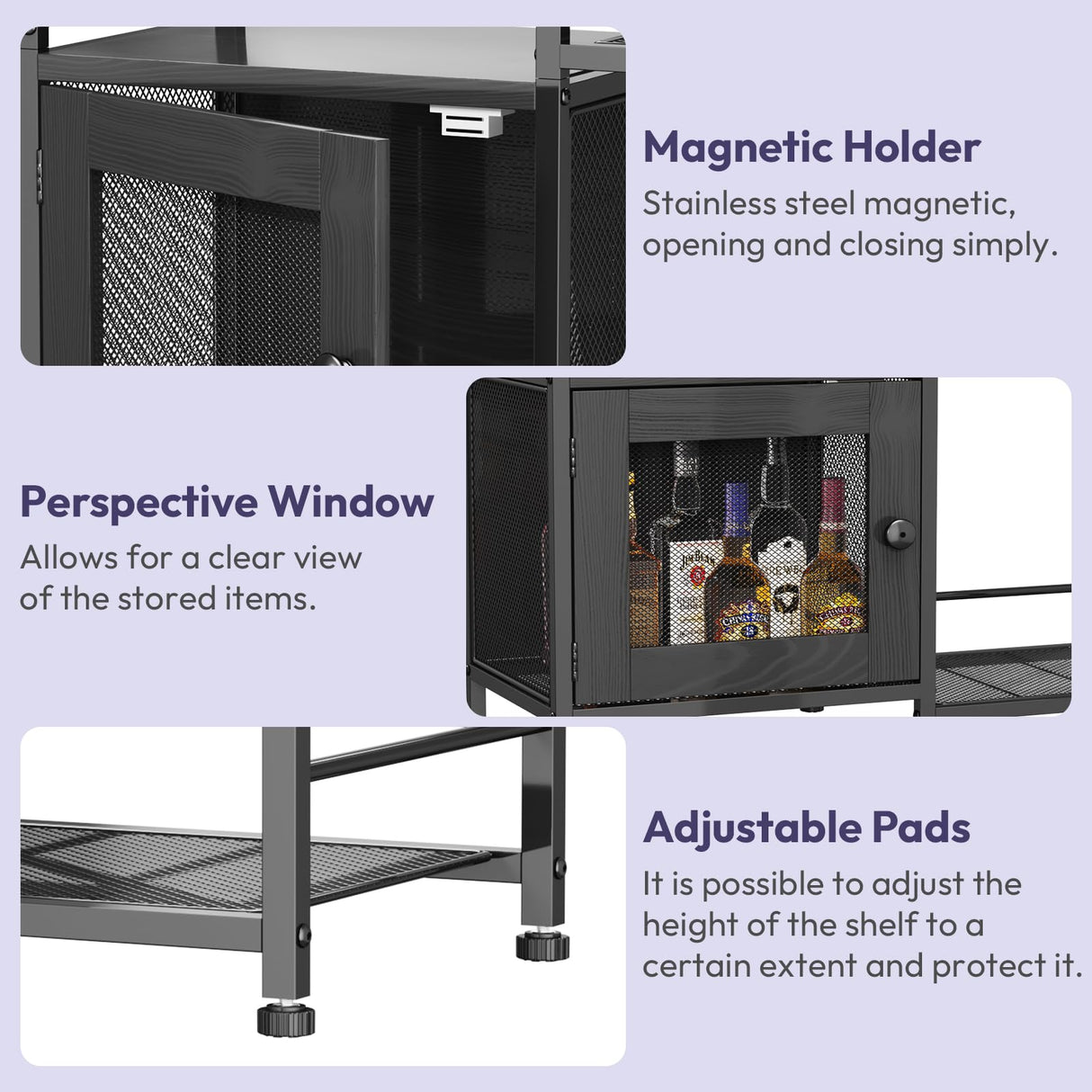 SWTYMIKI Coffee Bar Cabinet for Home - Farmhouse Coffee Stand Station Multi-Purpose Storage Cabinet with Adjustable Feet, Drawers - Kitchen Bar Table for Living Room, Corner, Small Space, Black SWTYMIKI