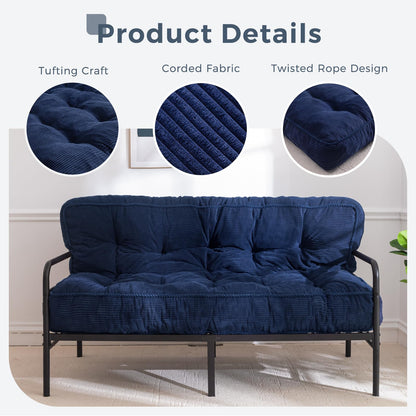 MAXYOYO 8" Futon Mattress Full Size, Ultra Thick Futons Sofa Couch Bed Tufted Sleeper Sofa Bed, Corded Fabric Floor Mattress for Adults, Shredded Foam Filling (Frame Not Included), Navy