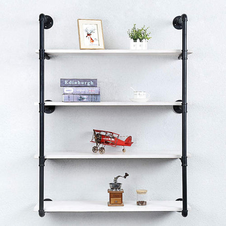Industrial Pipe Shelving Wall Mounted,36in Rustic Metal Floating Shelves,Steampunk Real Wood Book Shelves,Wall Shelf Unit Bookshelf Hanging Wall Shelves,Farmhouse Kitchen Bar Shelving(4 Tier) OLDRAINBOW