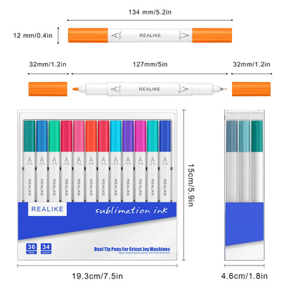 REALIKE Dual Tip Infusible Pens for Cricut Joy, 36 pcs Sublimation Markers Pens Set Compatible with Cricut Joy Machine (0.4 Tip & 1.0 Tip)