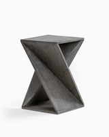 Albany Living Hand Made One-of-a-Kind Carved Mango Wood Twisted X Shape End Table, Distressed Grey Albany Living