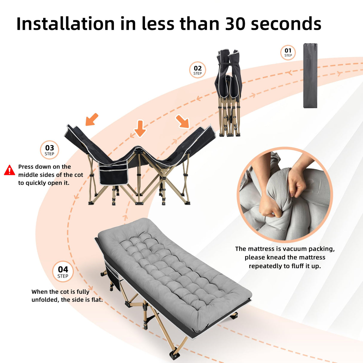 Fragess Portable Camping Cot, 600LBS Max Load, Extra Wide with Thick Mattress, Folding Cot for Outdoor Camping/Office, Home Nap (Grey) Fragess