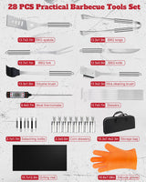 28PCS Stainless Steel BBQ Grill Accessories Set, Grilling Gifts for Men Birthday Father's Day, Portable Multifunction Grilling Utensils Tools Kit with Storage Bag for Outdoor Grill Camping BBQ Party MUYFIO