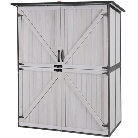 Aivituvin Outdoor Storage Shed Upgraded with Strong Metal Frame Garden Tool Shed Storage House Cabinet with Adjustable Shelfs and Wooden Floor 4.6 x 2.42FT (Off-White) Aivituvin