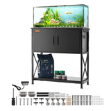 VEVOR Aquarium Stand, 29 Gallon Fish Tank Stand, 28.7 x 16.5 x 30 in Steel and MDF Turtle Tank Stand, 242.5 lbs Load Capacity, Reptile Tank Stand with Storage Cabinet and Embedded Power Panel, Black VEVOR