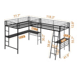 INCLAKE L Shaped Metal Loft Bed with 2 Desk, Twin Size Loft Bed with Safety Guardrail and 2 Ladder, Heavy-Duty Steel Frame Corner Twin Bed for Girls Boys Teens, Black INCLAKE