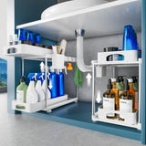 VERIFOST 2 Pack Under Sink Organizers and Storage, Double Sliding Kitchen Cabinet Organizer, 2 Tier Height Adjustable Countertop Organizer for Kitchen Bathroom Laundry, White VERIFOST