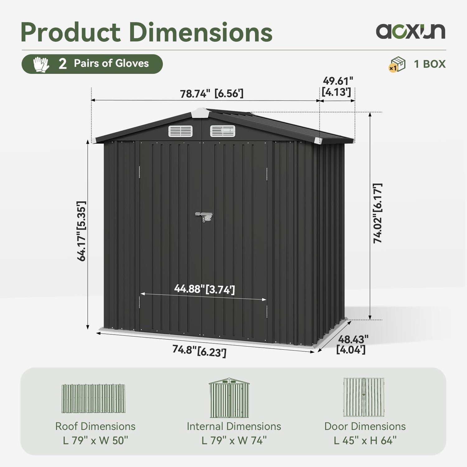 Aoxun 6x3.9 FT Shed with Base Metal Outdoor Storage Shed Garden Shed with Lockable Doors Tool Shed Bike Shed for Backyard, Patio, Poolside (Black) Aoxun
