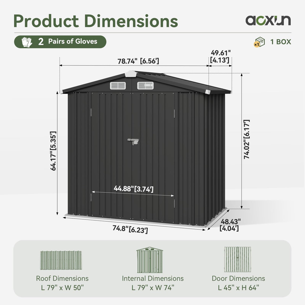 Aoxun 6x3.9 FT Shed with Base Metal Outdoor Storage Shed Garden Shed with Lockable Doors Tool Shed Bike Shed for Backyard, Patio, Poolside (Black) Aoxun