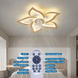 Dalouguan Geometric Ceiling Fan with Lights Remote Control, Wooden Ceiling Fan with Light, 3 Light Color 6 Speeds Low Profile Flush Mount Ceiling Fan for Kitchen Bedroom Living Room Dalouguan