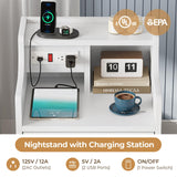 ADORNEVE Nightstand with Charging Station,White Night Stand with Hutch,Bedside Table with Drawers,Bed Side Table with Storage ADORNEVE