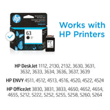 HP 63 Black Ink Cartridge | Works with HP DeskJet 1112, 2130, 3630 Series; HP ENVY 4510, 4520 Series; HP OfficeJet 3830, 4650, 5200 Series | Eligible for Instant Ink | F6U62AN HP
