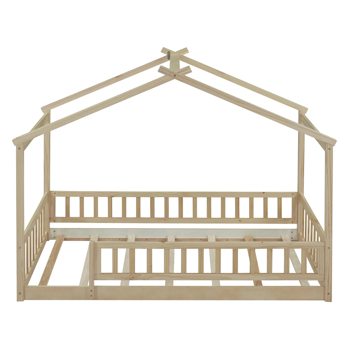 Harper & Bright Designs Twin Montessori Floor Bed with Fence Railing – Natural Wood Frame for Kids Harper & Bright Designs