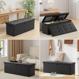 DocSafe Storage Ottoman Bench,Fireproof＆Waterproof Folding Bench with Lock(15”x 43”x15”),Leather Storage Chest with Handles＆2 Extra Boxes,Ottoman Safe for Bedroom,Living Room,Home Office,Black DocSafe