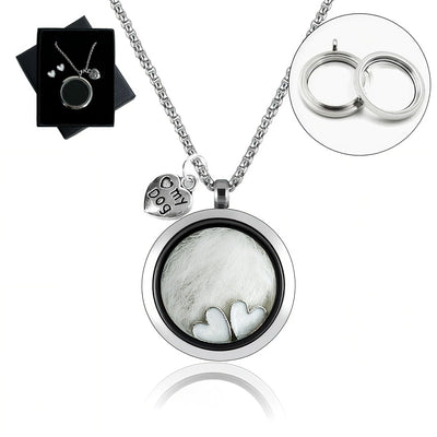 Lifelisa Dog Fur Hair Keepsake Necklace, Ashes Memory Urn with Charm, Glass Circle Memorial Pendant Necklace, Pet Cremation Memorial Jewelry for Women Men, Vial Necklace for Ashes