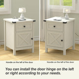 Farmhouse Nightstand with Charging Station, White Side Table, Rustic End Table with Barn Door and Drawer, Rustic Floating Nightstands Modern Bed Side Table Night Stand for Bedroom and Living Room HOSEOKA
