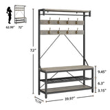 IDEALHOUSE Coat Rack Shoe Bench Industrial Hall Tree Storage Bench for Entryway Wood Look Accent Large Shoe Rack Bench with Storage Shelf Hanging Bar,8 Hooks Grey 39.9"x15.7"x72" IDEALHOUSE