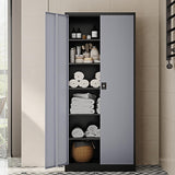 Fesbos 71” Tall Metal Storage Cabinet- Steel File Cabinets with Lockable Doors and Adjustable Shelves-Black&Gray Steel Storage Cabinet for Home,Kitchen, School, Office, Garage Fesbos