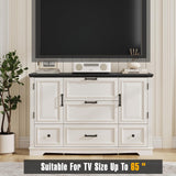 Maupvit Farmhouse 48" Buffet Cabinet with Storage,Coffee Bar Cabinet for Kitchen,Living Room,Wood Rustic Sideboard Cabinet w/5 Drawers&2 Grooved Doors,White Maupvit