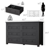 Dresser for Bedroom with 6 Drawers, Farmhouse Wood Chest of Drawers, Wide TV Stand Closet Storage Furniture with Metal Handle, Modern Clothes Organizer for Hallway, Living Room, Entryway, Black Xixini