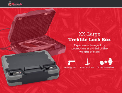 Hornady Treklite Combination Lock Box XXL, 95260 - Travel Safe Lightweight Gun Lock Box with Dual 4-Digit TSA Combination Locks - Protects Firearms, Ammo, & Valuables - 12.2 x 10.1 x 3.3 Inches