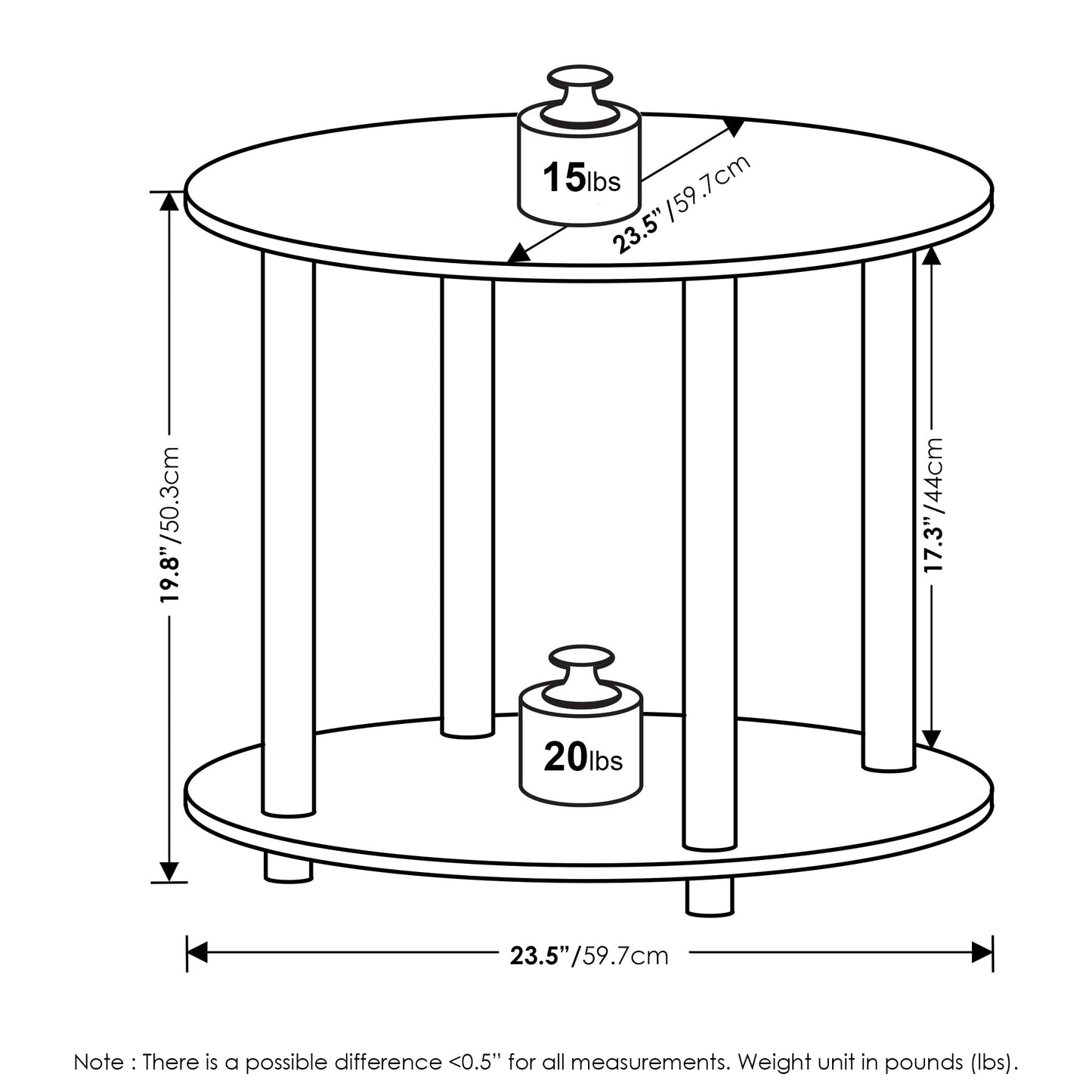 Furinno Turn-N-Tube Simple Design 2-Tier Round Wooden Small Coffee Table, Marble White - WoodArtSupply