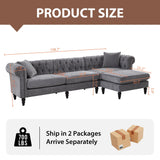 AVZEAR Chesterfield L Shaped Sofa Modular, Sectional Linen Fabric Couch with Ottoman and Pillow, Modern Bed Deep Seat Sofa Living Room Furniture Sets for Living Room, Bedroom and Apartment, Grey AVZEAR