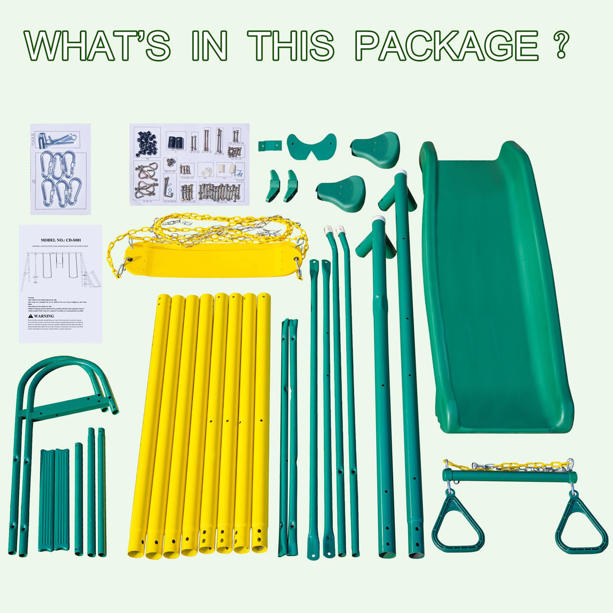 Swing Sets for Backyard, 5 in 1 Heavy-Duty Metal Swing Stand with Belt Swing, Glider, Trapeze Bar, Slide, A-Frame Outside Swing Set for Boy Girl Gift, Holds Up to 550lbs Aura Outdoor