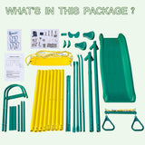 Swing Sets for Backyard, 5 in 1 Heavy-Duty Metal Swing Stand with Belt Swing, Glider, Trapeze Bar, Slide, A-Frame Outside Swing Set for Boy Girl Gift, Holds Up to 550lbs Aura Outdoor