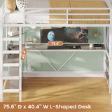 VIAGDO Loft Bed Twin Size with Hall Tree, Charging Station and LED Lights, Twin Loft Bed with L-Shaped Desk, 5 Storage Drawers, Heavy Duty Twin Size Bed with Stairs, No Box Spring Needed, White VIAGDO