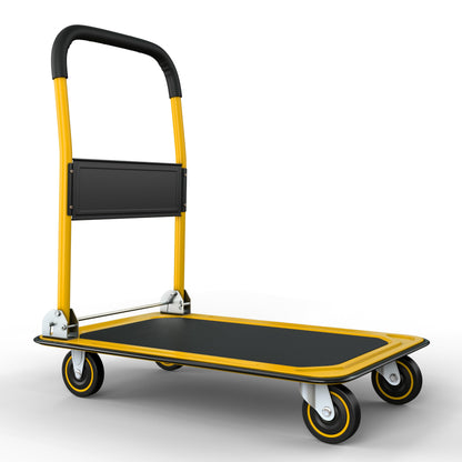 Upgraded Foldable Push Cart Dolly | 330 lbs. Capacity Moving Platform Hand Truck | Heavy Duty Space Saving Collapsible | Swivel Push Handle Flat Bed Wagon - Yellow - WoodArtSupply