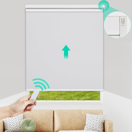 Allesin Motorized Roller Blinds with Remote Control for Windows, Blackout Smart Roller Shade, Battery Powered Electric Smart Blind for Home & Office(White,H72 x W35) Allesin