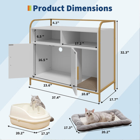 GarveeHome Cat Litter Box Enclosure with Metal Frame and Dual Storage Shelves, Modern Hidden Litter Box Furniture Indoor Cat House, Side Table Style White GarveeHome