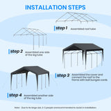 10x20 FT Heavy Duty Carport, Outdoor Portable Car Canopy Garage, Galvanized Steel Frame, UV-Resistant Waterproof PE Tarp Shelter for Vehicles, Boats, RVs, Driveway Carport, Gray RICHRYCE