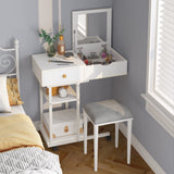 Elephance Moveable Vanity Desk with Mirror for Small Spaces, Makeup Dressing Table Computer Desk with Drawers and Shelves for Bedroom Elephance