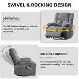 IOMOR Power Recliner Chair with Massage and Heating, 360° Swivel Rocker Glider Chair for Adults, Upholstered Fabric Reclining with Side Pockets and Cup Holder for Living Room, Nursery (1, Gray) IOMOR