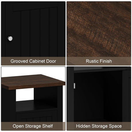 ChooChoo Nightstands Set of 2, Rustic Vintage End Side Table with Storage for Bedroom Living Room, Black&Brown ChooChoo